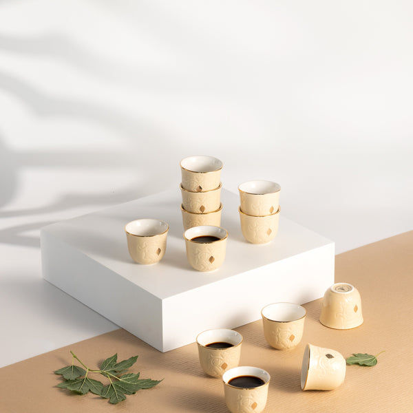 Arabic Coffee cups 12Pcs From Naqsh-  Ivory + Gold