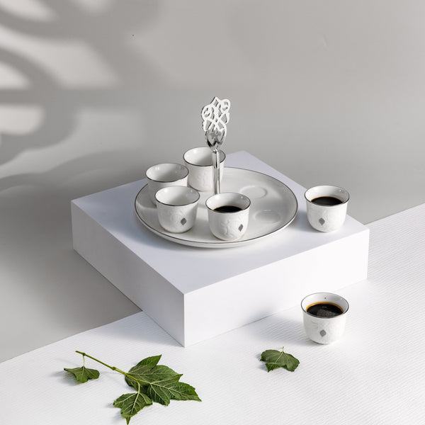 Arabic Coffee Set 7 Pcs From Naqsh - White + Silver