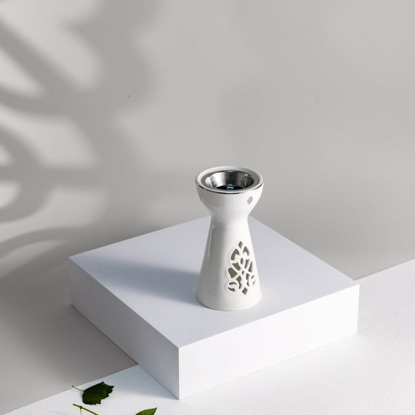 Porcelain Incense Burner Form Naqsh - White + Silver