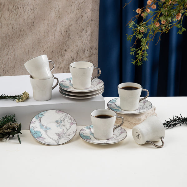 طقم قهوة تركية 12 قطعة من خزامة  - أزرق وفضي