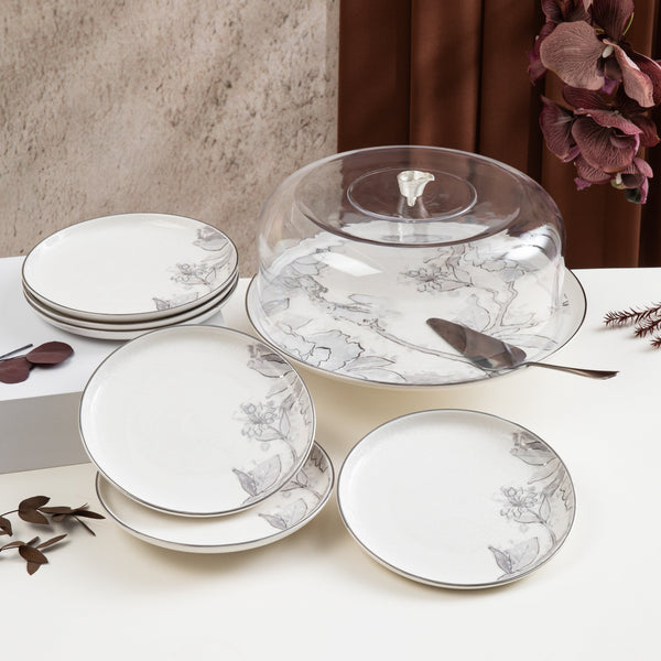 Cake Serving Set 9 Pcs From Khuzama - Grey + Silver