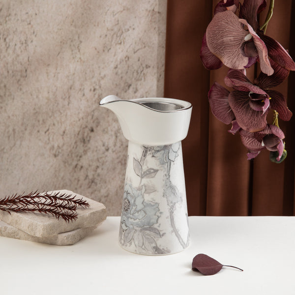 مبخرة بورسلان من خزامة  - رمادي وفضي 