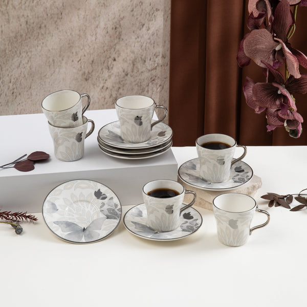 Porcelain Turkish Coffee Set 12 Pcs From Veloura - Grey + Sliver