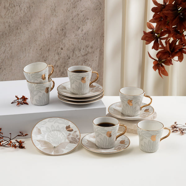 Porcelain Turkish Coffee Set 12 Pcs From Veloura - Brown + Gold