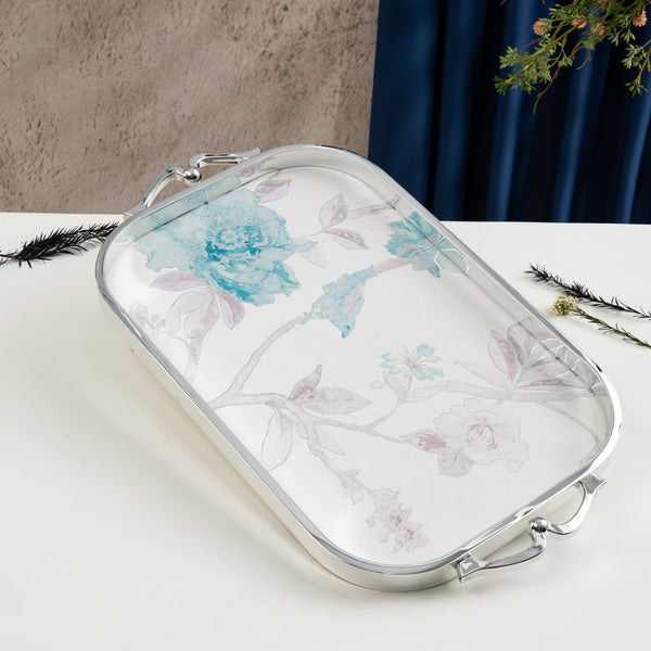 صينية تقديم فاخرة من خزامة  - أزرق وفضي 